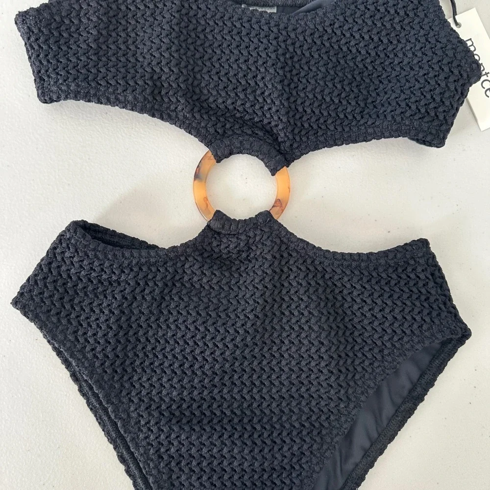 Montce Crochet Ky One Piece‎ Swimsuit Women XS Black Resort Beach Vacation